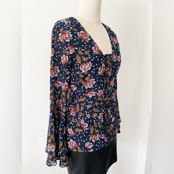 Hommage From Los Angeles Women’s Floral Blouse, Navy Blue, Size Small - Picture 5 of 12